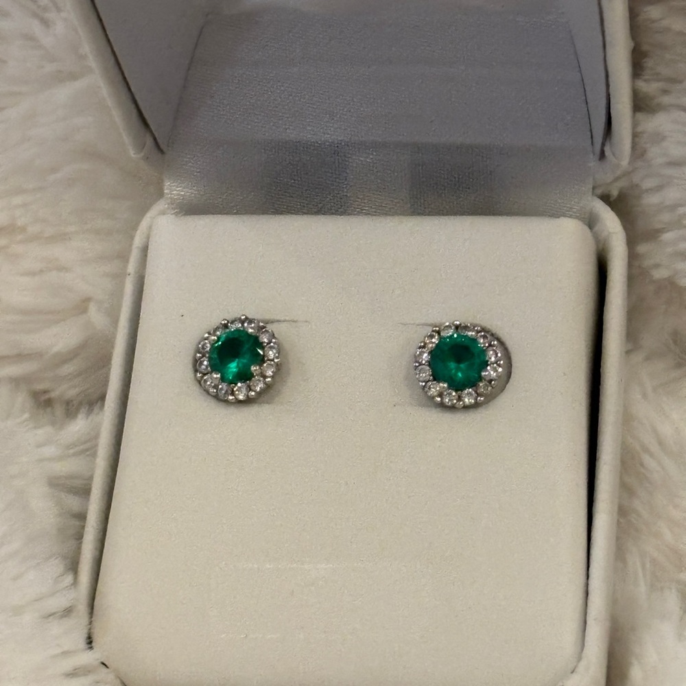 Sterling Silver and Emerald Green CZ Stud Earrings